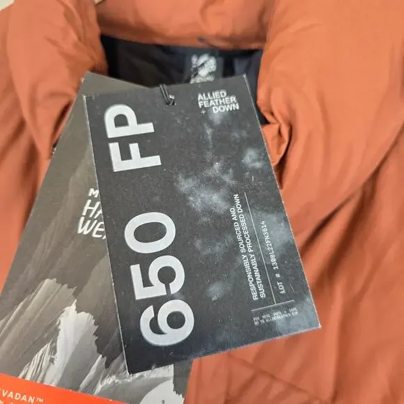 Mountain Hardwear Nevadan 650 Down Jacket Size XXL Rust Burnt Orange Full Zip